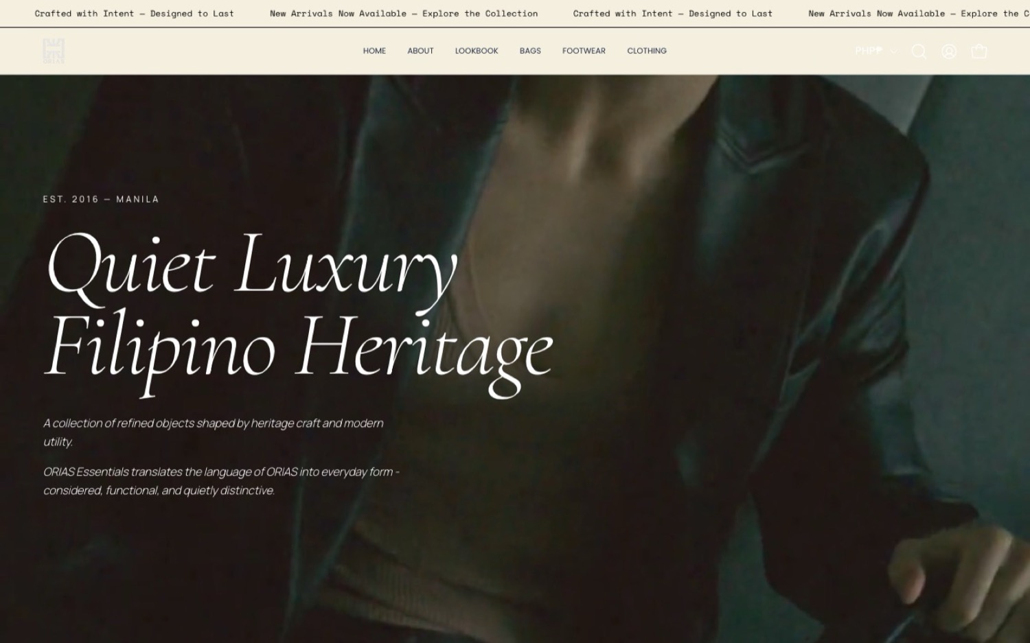 ORIAS Essentials custom Shopify storefront